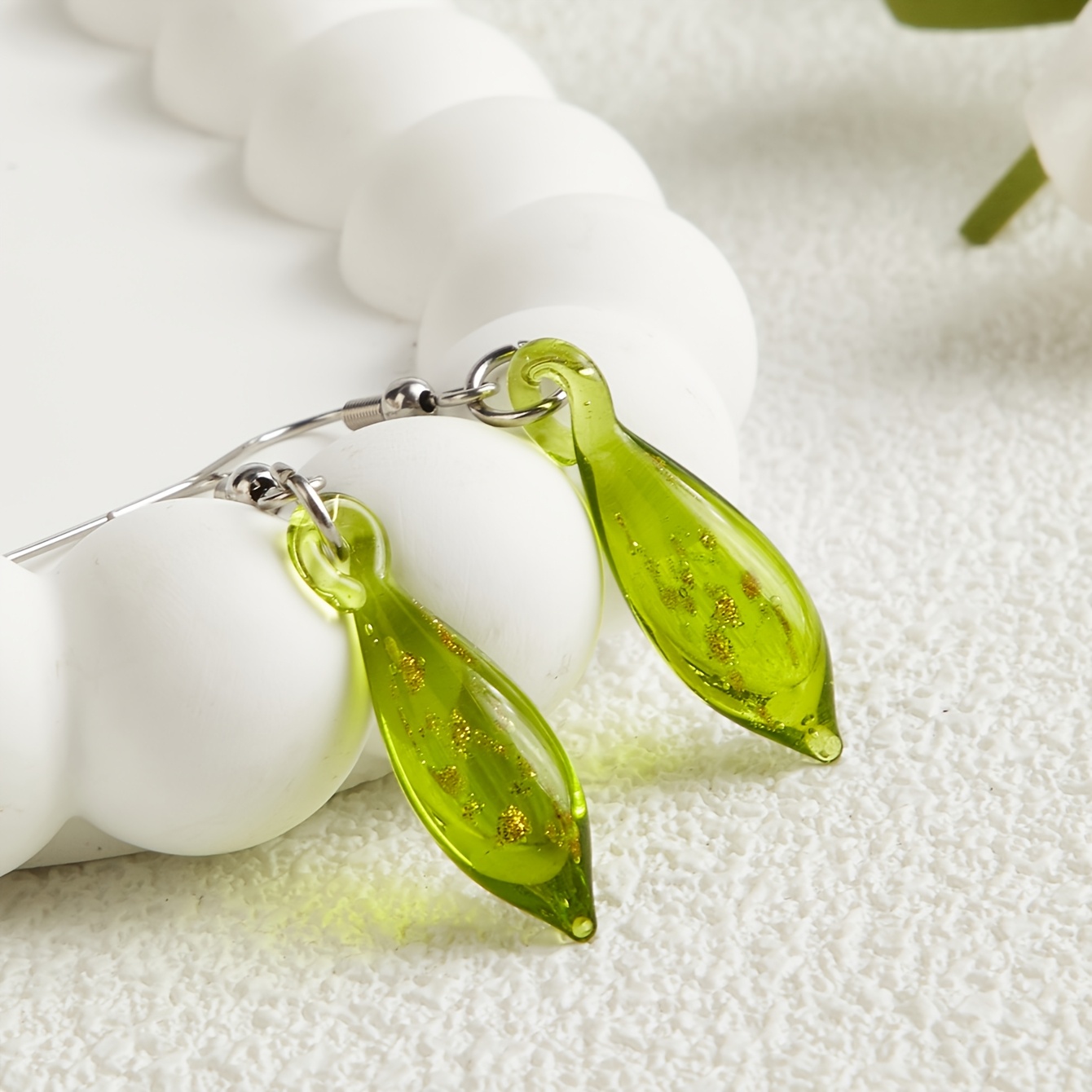Women's Unique Teardrop Glass Pendant Earrings, Handmade
